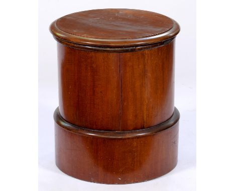 A Victorian cylindrical mahogany commode, 46cm h; 41cm diam  Shrinkage cracks to sides