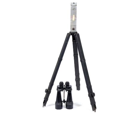 A pair of English naval binoculars, Ross London, dated 1938, 10 x 70, pattern AC2010, stamped broad arrow, and a black painte