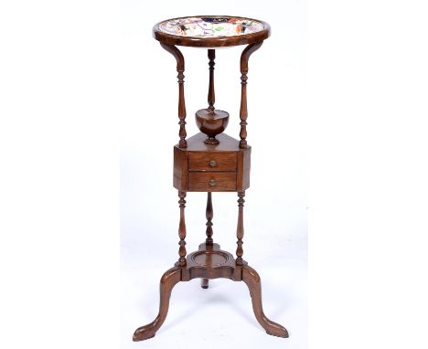 A mahogany wig or basin stand, early 20th c, in George III style, 84cm h and a Davenport bone china plate (2)  Stand in good 