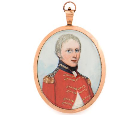 Frederick Buck (1771-1839) - Portrait miniature of an Officer, in red tunic with gold facings, black collar and epaulettes, s