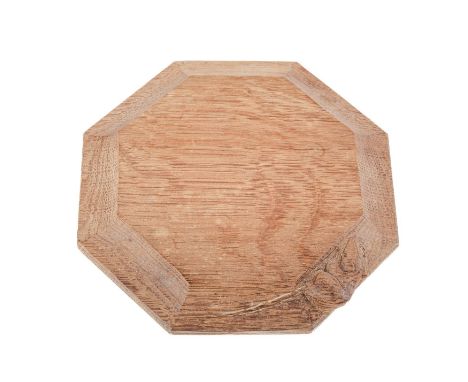A Robert 'Mouseman' Thompson oak cheese board, 19 x 19cm, carved mouse 'signature'  Good condition