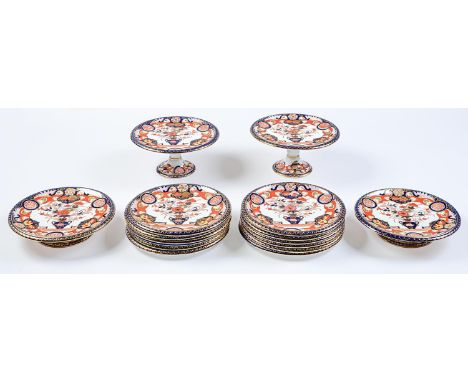 A G L Ashworth &amp; Brothers Japan pattern Ironstone dessert service, late 19th c, plate 23cm diam, impressed and printed ma