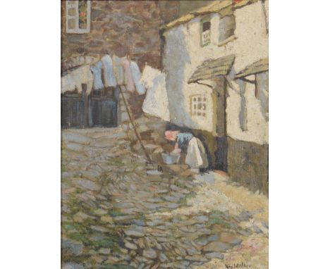 Kay Walker (1892-1966) - Washing Day Newlyn, signed, oil on canvas, 44.5 x 34cm  Provenance: Mrs P Walker; W H Lane &amp; Son
