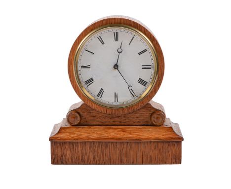 A French oak mantel timepiece, late 19th c, with enamel dial and Breguet hands, 16cm h  Restored, good condition