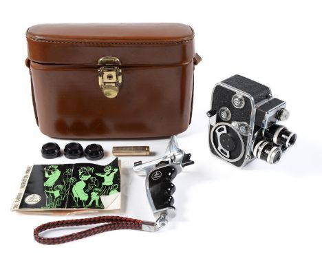 A Paillard Bolesc D8L cine camera, with accessories and instruction manual, maker's leather case  Working order, good conditi