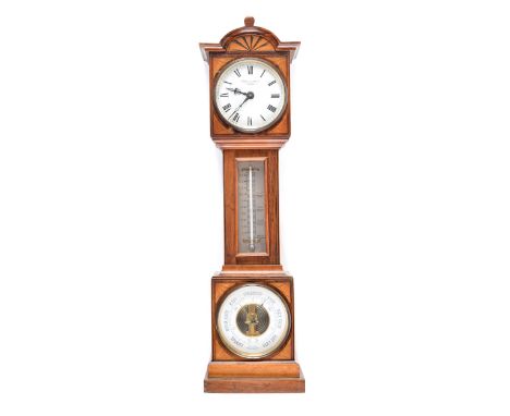 A Victorian rosewood and inlaid miniature longcase timepiece with barometer and thermometer, Howell &amp; James To the Queen 