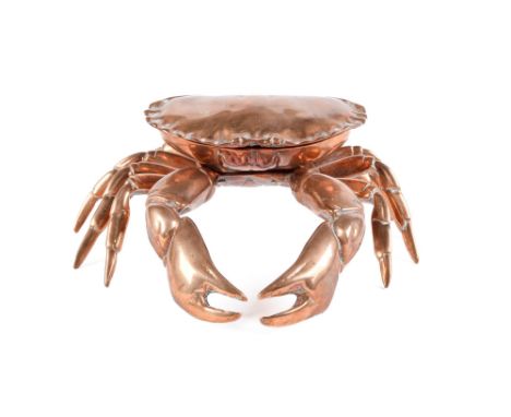An oxidised brass crab novelty inkwell, late 19th c, 20cm l  Complete and undamaged, light wear with polish residues