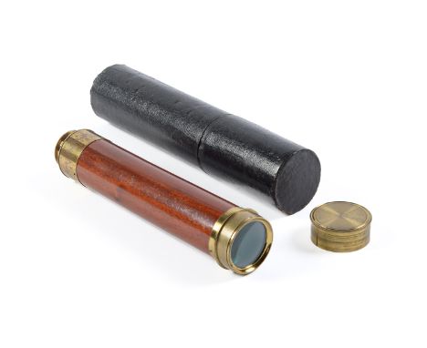 A 1.5" refracting telescope, J Abraham Bath, 3-draw with mahogany tube, lens cap, black leather covered wood case with printe