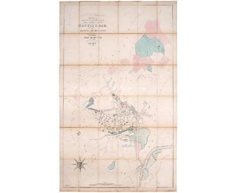 Nottingham. Plan of Chamber and Bridge Estates, lithograph, by G E Madeley, London, hand coloured, backed on linen, 123.5 x 7
