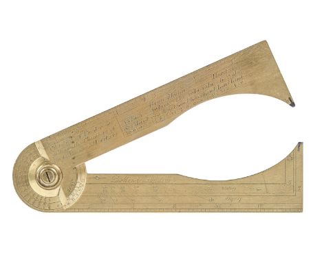 A pair of brass gunnery callipers, Dollond London, late 18th / early 19th c, each limb with steel tip and engraved scale for 
