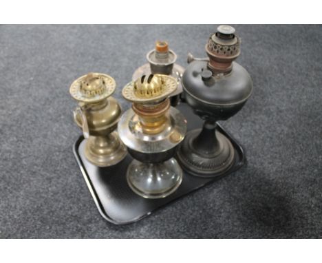 Four antique oil lamp bases 