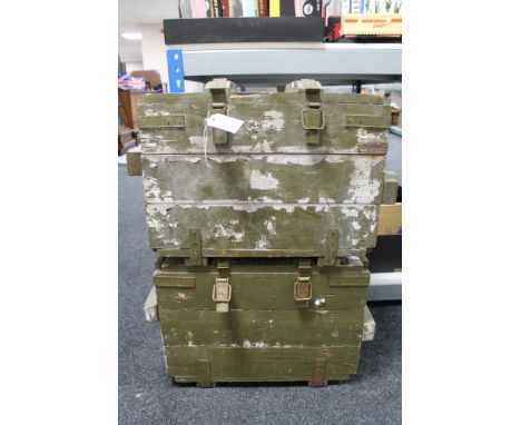 Two painted wooden military ammunition crates
