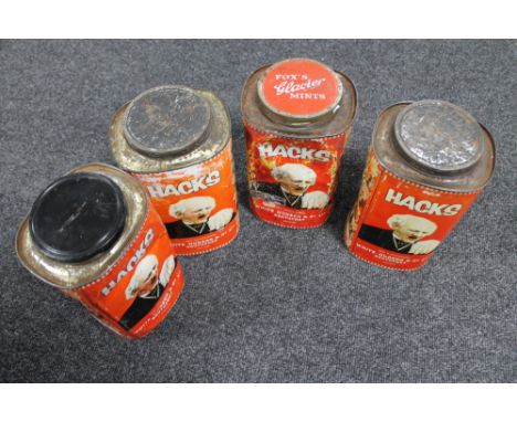 Four vintage metal Hacks tins