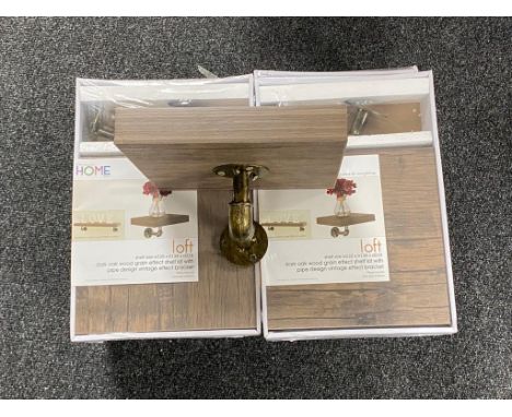 Seven Home loft dark wood effect wall shelves with vintage effect bracket 23.5 cm x 23.5 cm (six sealed, one unsealed)