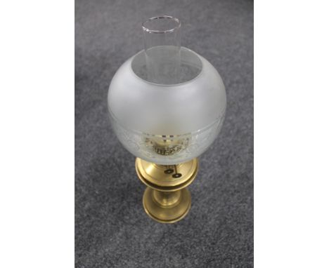 An antique Duplex oil lamp with glass chimney and shade 