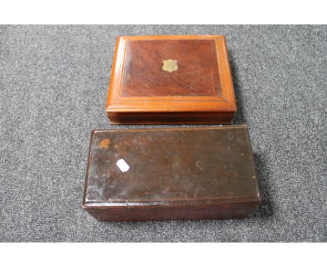 A Victorian mahogany cutler box together with an Edwardian wooden caddy 