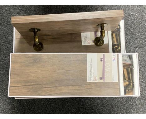 Five Home loft dark wood effect wall shelves with vintage effect bracket 60 cm x 23.5 cm (Four sealed, one unsealed)