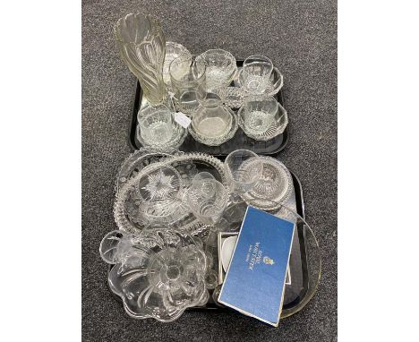 Two trays of 20th century crystal bowls, vases, boxed Royal Worcester and Wedgwood trinket dishes etc CONDITION REPORT: Note 