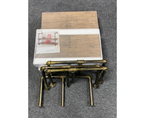 Four Home loft dark wood effect double wall shelves with vintage effect bracket 60 cm x 29.5 cm (two sealed and two unsealed)