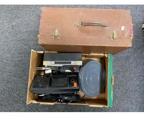 A box of Sinerex projector, Agfa family projector viewer together with cased early 20th century loud speaker 