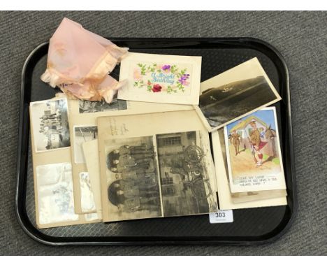 A collection of First and Second World War items including photographs, cards, Tobruck, Northern Cyclist Battalion etc 