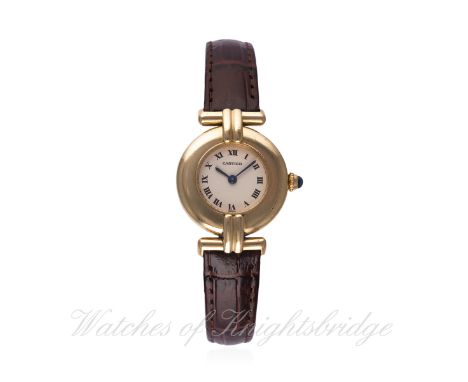 A LADIES 18K SOLID GOLD CARTIER WRIST WATCH CIRCA 1990s, REF. 1980 D: Silver dial with applied Roman numerals, secret signatu