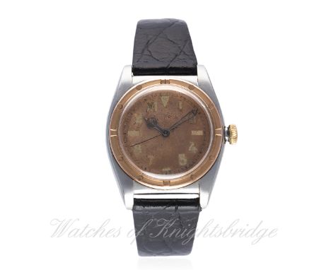 A GENTLEMAN'S STEEL &amp; SOLID ROSE GOLD ROLEX OYSTER PERPETUAL ''BUBBLE BACK'' CHRONOMETER WRIST WATCH CIRCA 1940s, REF. 30