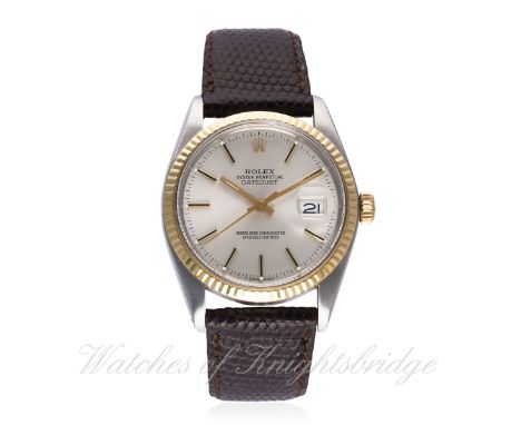 A GENTLEMAN'S STEEL & GOLD ROLEX OYSTER PERPETUAL DATEJUST WRIST WATCH CIRCA 1978, REF. 16013 D: Silver dial with black inlai