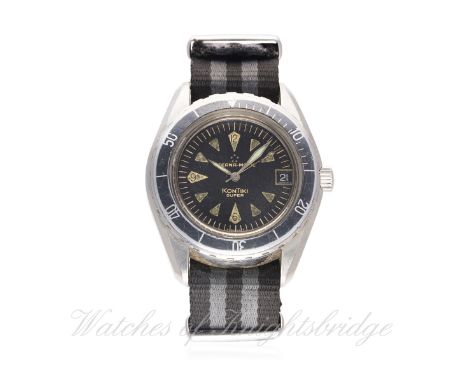 A GENTLEMAN'S STAINLESS STEEL ETERNA MATIC SUPER KONTIKI WRIST WATCH CIRCA 1960s, REF. 130 FTP-3
D: Black dial with luminous 