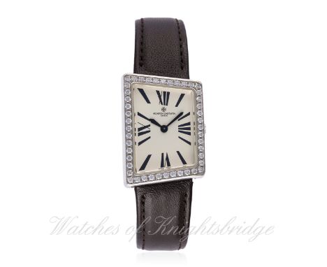 A LADIES 18K SOLID WHITE GOLD &amp; DIAMOND VACHERON CONSTANTIN 1972 ASYMMETRIC WRIST WATCH CIRCA 2005, MODEL MCMLXXII WITH O