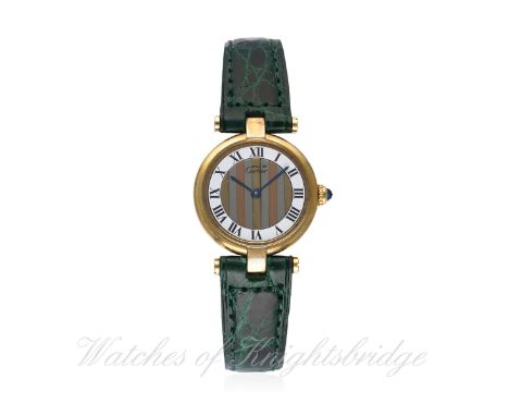 A LADIES SOLID SILVER GILT MUST DE CARTIER VERMEIL WRIST WATCH CIRCA 1990s, REF. 590004 D: Two tone mirrored dial with Roman 