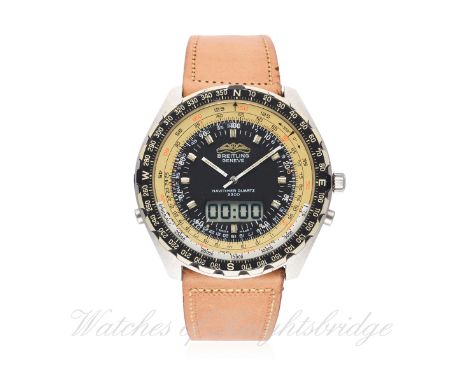 A GENTLEMAN'S STAINLESS STEEL BREITLING JUPITER NAVITIMER QUARTZ 2300 WRIST WATCH CIRCA 1980s REF. 80970 D: Black dial with l
