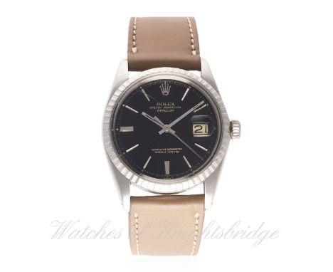 A RARE GENTLEMAN'S STAINLESS STEEL ROLEX OYSTER PERPETUAL DATEJUST WRIST WATCH CIRCA 1967, REF. 1603 D: Gloss black dial with