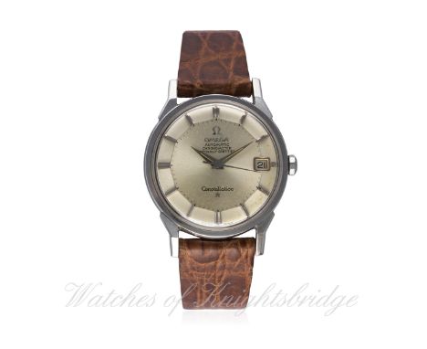 A GENTLEMAN'S STAINLESS STEEL OMEGA CONSTELLATION CHRONOMETER WRIST WATCH CIRCA 1963, REF. 167.005 D: Silver "pie pan" dial w