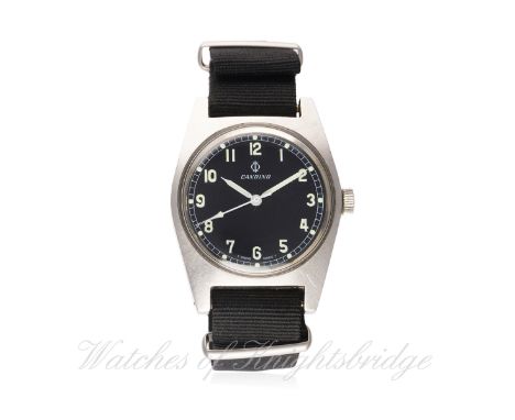 A GENTLEMAN'S STAINLESS STEEL CANDINO SWEDISH MILITARY WRIST WATCH CIRCA 1960s D: Gloss black dial with luminous Arabic numer