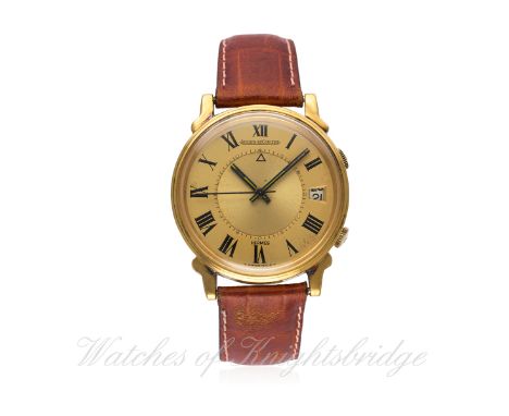 A RARE GENTLEMAN'S GOLD FILLED JAEGER LECOULTRE MEMOVOX ALARM WRIST WATCH CIRCA 1970s RETAILED BY HERMES WITH ORIGINAL BOX D: