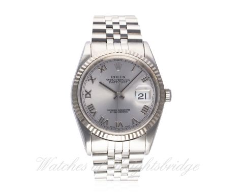 A GENTLEMAN'S STEEL &amp; WHITE GOLD ROLEX OYSTER PERPETUAL DATEJUST BRACELET WATCH CIRCA 1991, REF. 16234 D: Silver dial wit