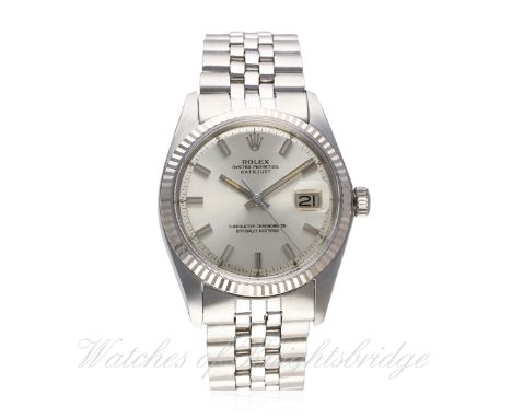 A RARE GENTLEMAN'S STEEL &amp; WHITE GOLD ROLEX OYSTER PERPETUAL DATEJUST BRACELET WATCH CIRCA 1977, REF. 1601 "WIDE BOY" D: 