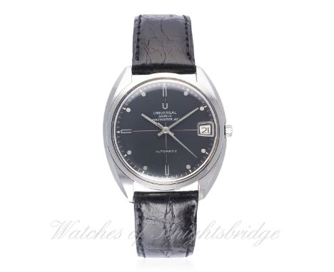


A GENTLEMAN&rsquo;S STAINLESS STEEL UNIVERSAL GENEVE POLEROUTER NS AUTOMATIC WRIST WATCH
CIRCA 1960s, REF. 869108/02
D: Bl