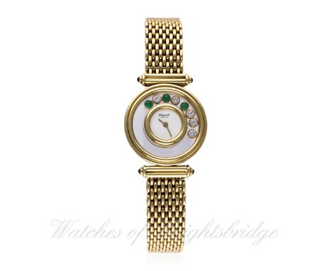 A LADIES 18K SOLID GOLD CHOPARD HAPPY DIAMONDS BRACELET WATCH CIRCA 1990s, REF. 4066 D: White dial with gilt hands. M: Quartz