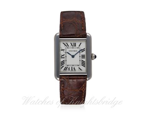 A LADIES STAINLESS STEEL CARTIER TANK SOLO WRIST WATCH CIRCA 2005, REF. 2716  D: Silver dial with Roman numerals &amp; inner 