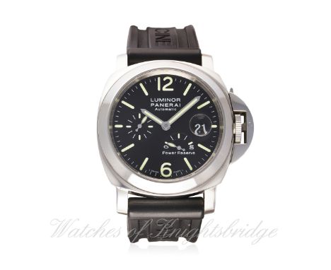 A GENTLEMAN'S STAINLESS STEEL LUMINOR PANERAI POWER RESERVE WRIST WATCH DATED 2008, REF. PAM00090 WITH BOX, PAPERWORK, CERTIF