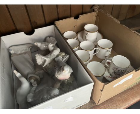 4 porcelain figures to include Lladro, German, etc together with Royal Worcester "Viceroy" cups and saucers. 