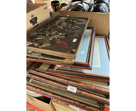 A mixed lot of pictures comprising a set of four colour lithographs depicting fish, after A F Lydon (British 1836-1917), a se
