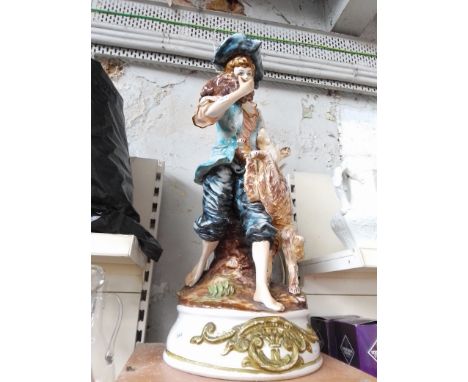 A figural ceramic lamp modelled as a woman with dog. 