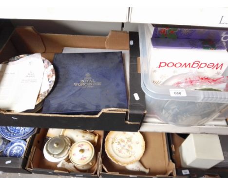 Two boxes of assorted collectors plates, including Wedgwood, Royal Worcester etc. 