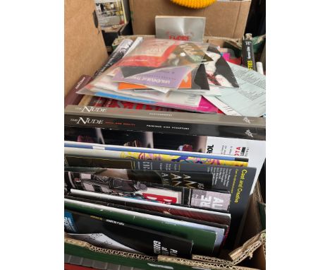 A box containing vintage and modern theatre programmes mostly with tickets, together with various books relating to stage, fi