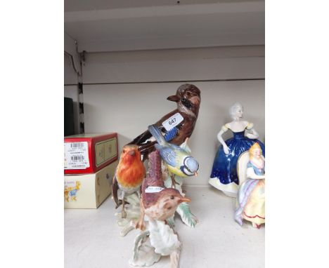 4 Goebel birds  - 2 large birds, a Jay (CV94) 23cm and a Blue Tit 15cm, with a Robin and aWren 