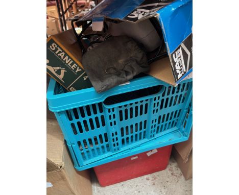 Two boxes of tools etc including Stanley plane No4, MacAllister sander etc 