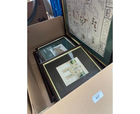 A box of tapestry style pictures 